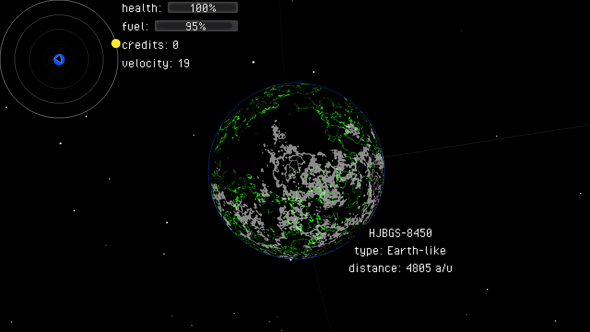 A 2D representation of a planet. The planet is blue and green, resembling Earth. It has a layer of clouds blowing across the surface.